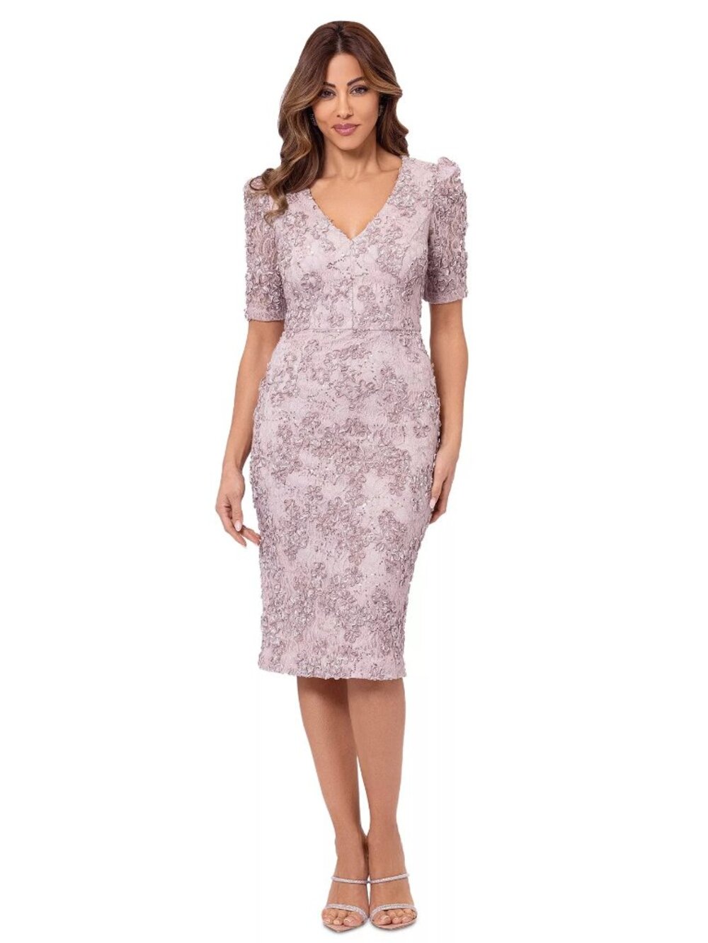 XScape - Women's V-Neck Soutache Lace Sheath Dress-NWT